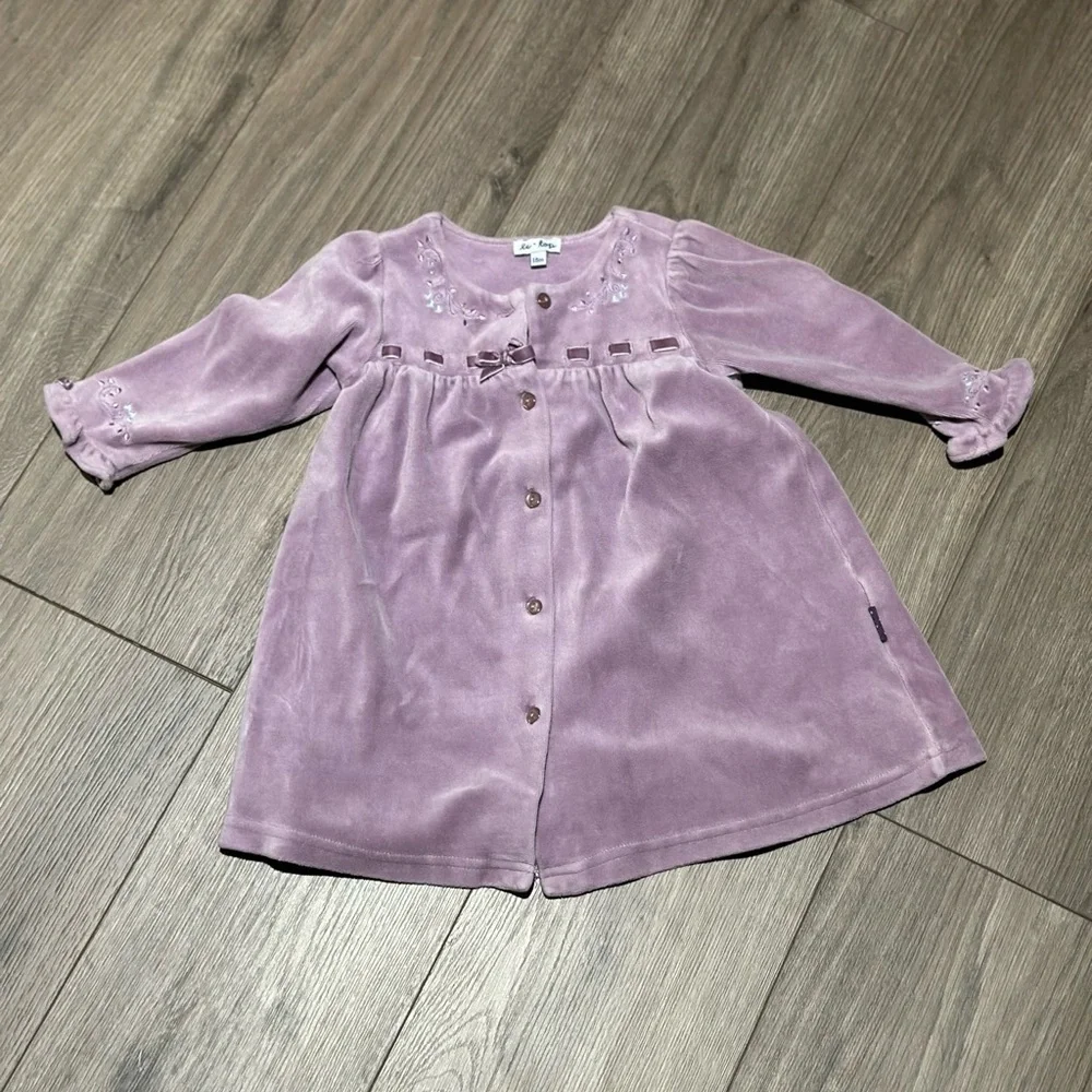 Vintage Le Top Lavender Purple  Velvet Button-Front Girls Dress